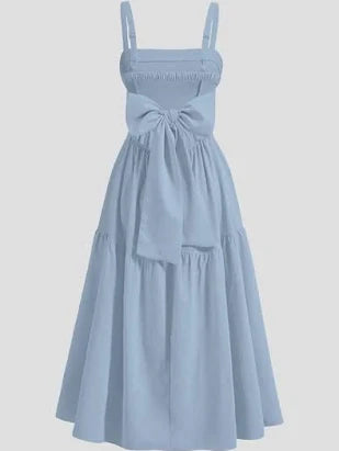 Chic Back Bow Tiered Midi Dress In English Blue