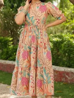Women Floral Printed Puff Sleeve Fit & Flare Dress